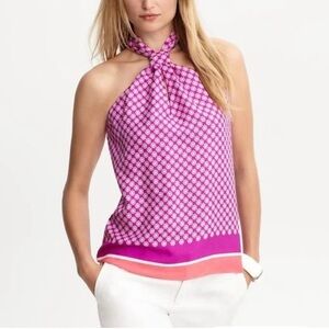 Banana Republic Silk Halter Top Star Print Purple Size 14
